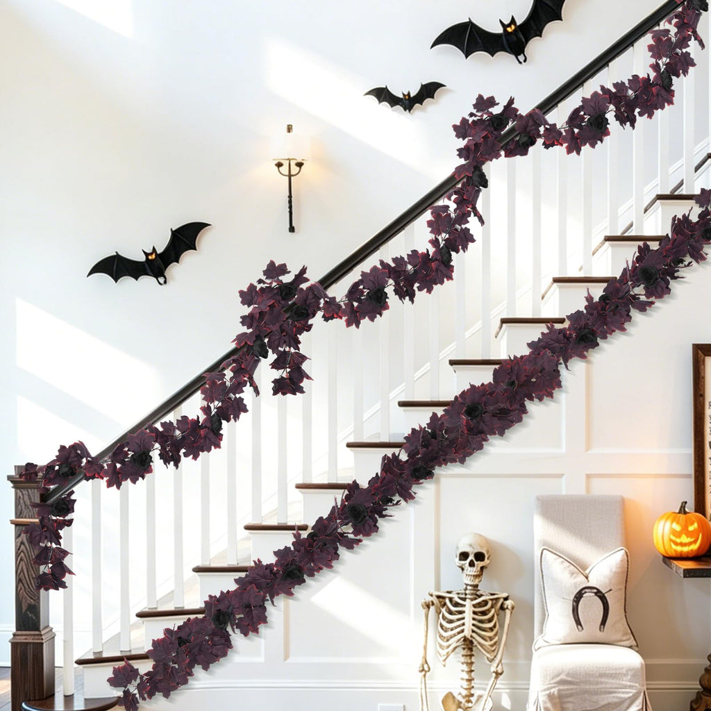 Black Artificial Fall Maple Leaf Garland Autumn Fake Maple Vine