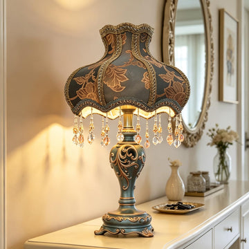Elegant Victorian Table Lamp Vintage Accent Bedside Lamp in Blue