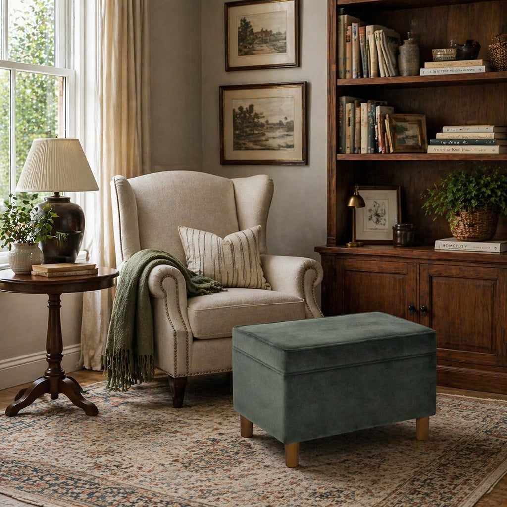24" Dinah Collection Storage Ottoman - Loden Green Velvet