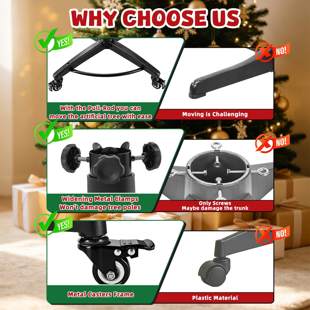 Rolling Christmas Tree Stand with Pull Pod for Up to 9Ft Artificial Tree