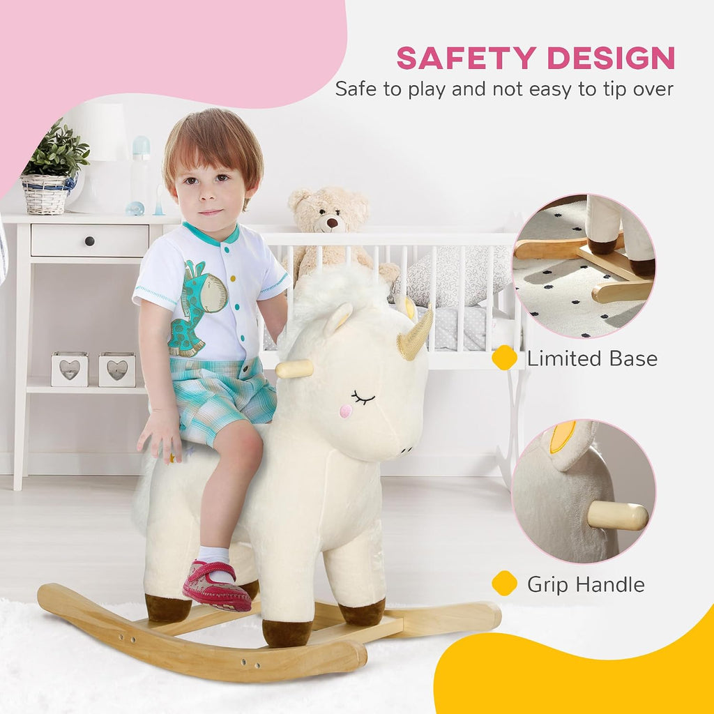 Rocking Horse Toddler Realistic Sound Wooden Base for 2-4 Years White