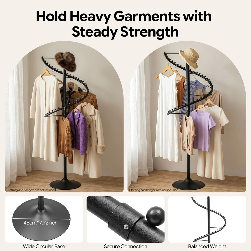 Spiral Rotating Clothing Rack, 360° Spiral Retail Costumer Garment Rack