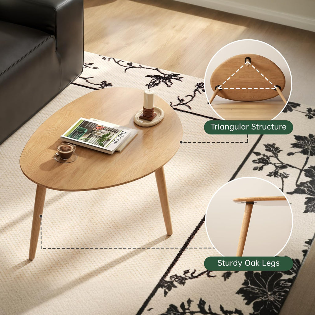 Small Oval Coffee Table, Mid Century Modern Coffee Table, 100% Solid Oak Wood Side Table End Tables (Original Wood