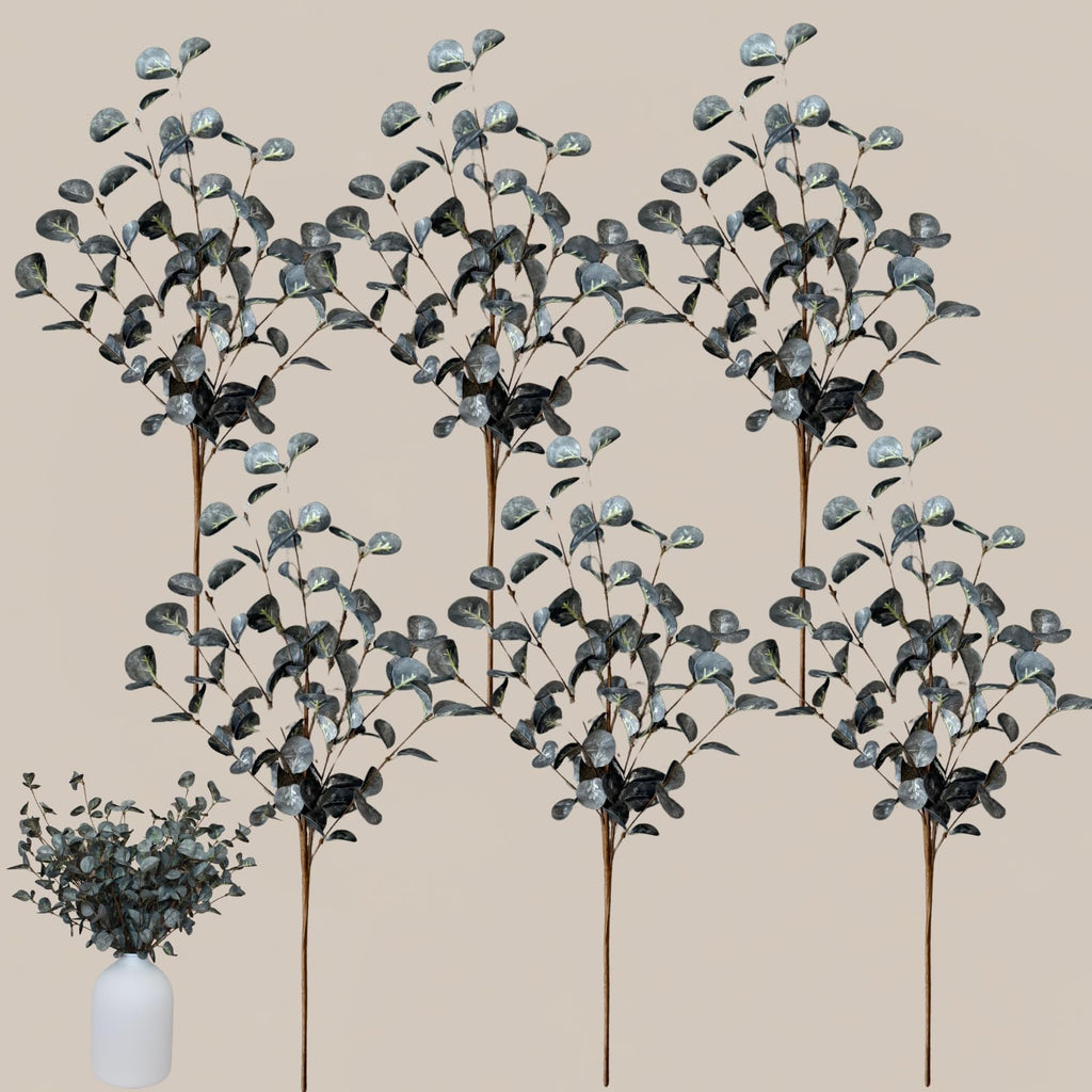 6 Branches Artificial Long Eucalpytus Stems For Tall Vase, Real Look