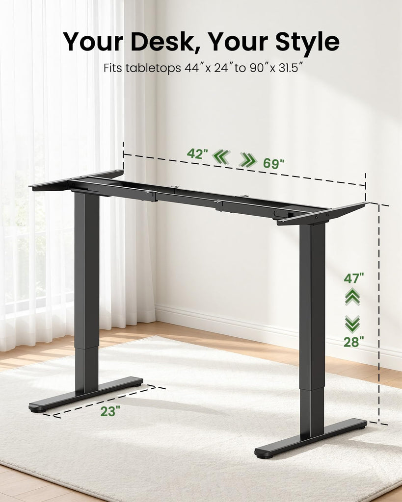 Dual Motor Standing Desk Frame for 44′′-90′′Desktops, 264 lbs, 3Pack