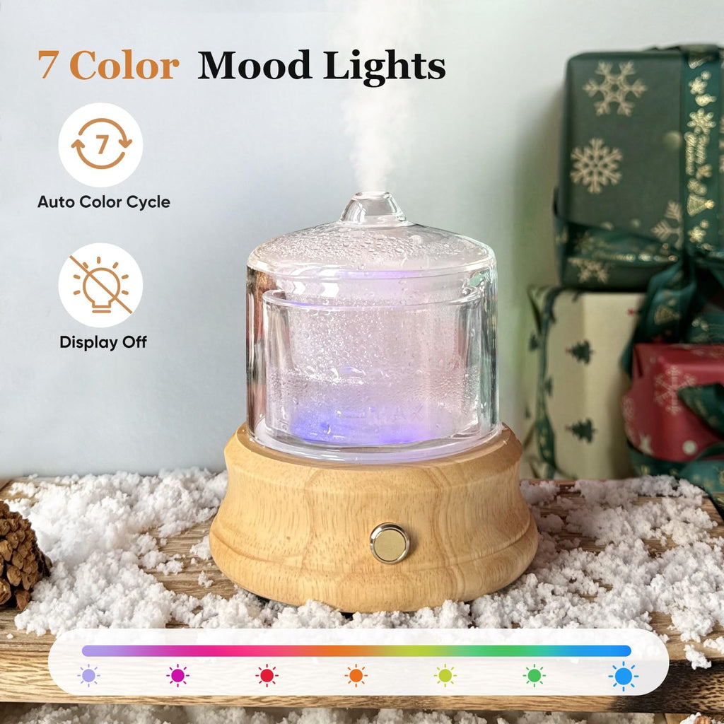 80ML Glass Essential Oil Diffuser with Glass Reservoir & Wood Base, Small Ultrasonic Aroma Diffusers with Auto-Off 7