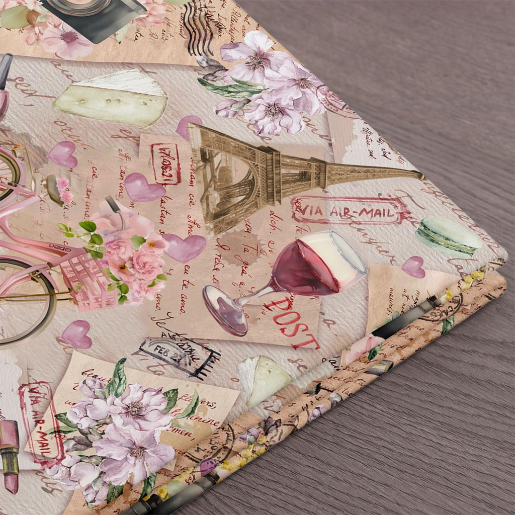 Bicycle Retro Paris City Landmark Outdoor Fabric by The Yard, Retro Newspaper Fabric for Craft Lover, Bicycle Retro