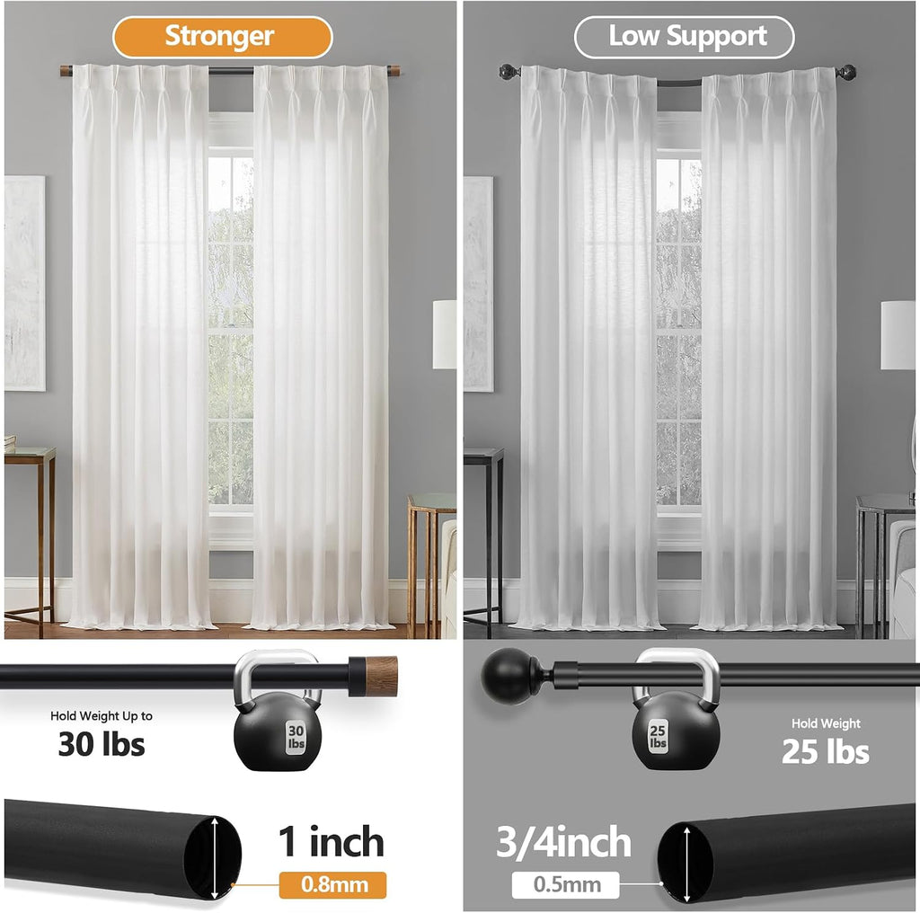 Wood Curtain Rods for Windows 48 to 84 Inches(4-7ft),1 inch Adjustable Window Curtain Rods with Imitation Wood Grain