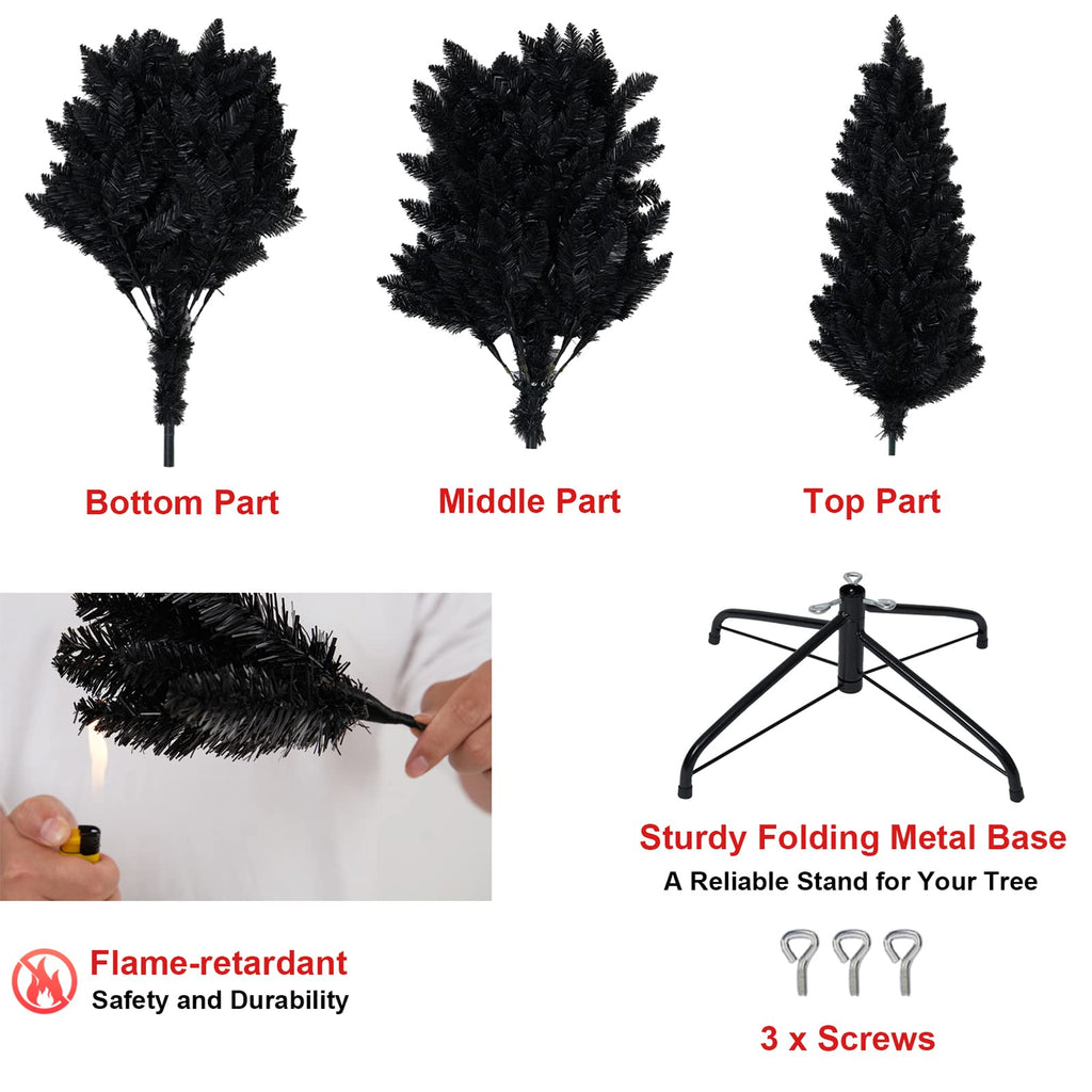 7ft Artificial Pencil Slim Black Christmas Tree Halloween Xmas Tree