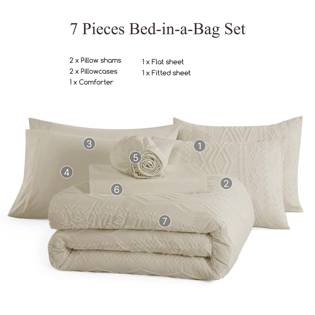 Comforter Set Beige Tufted Bedding Sets Farmhouse 7 Pieces