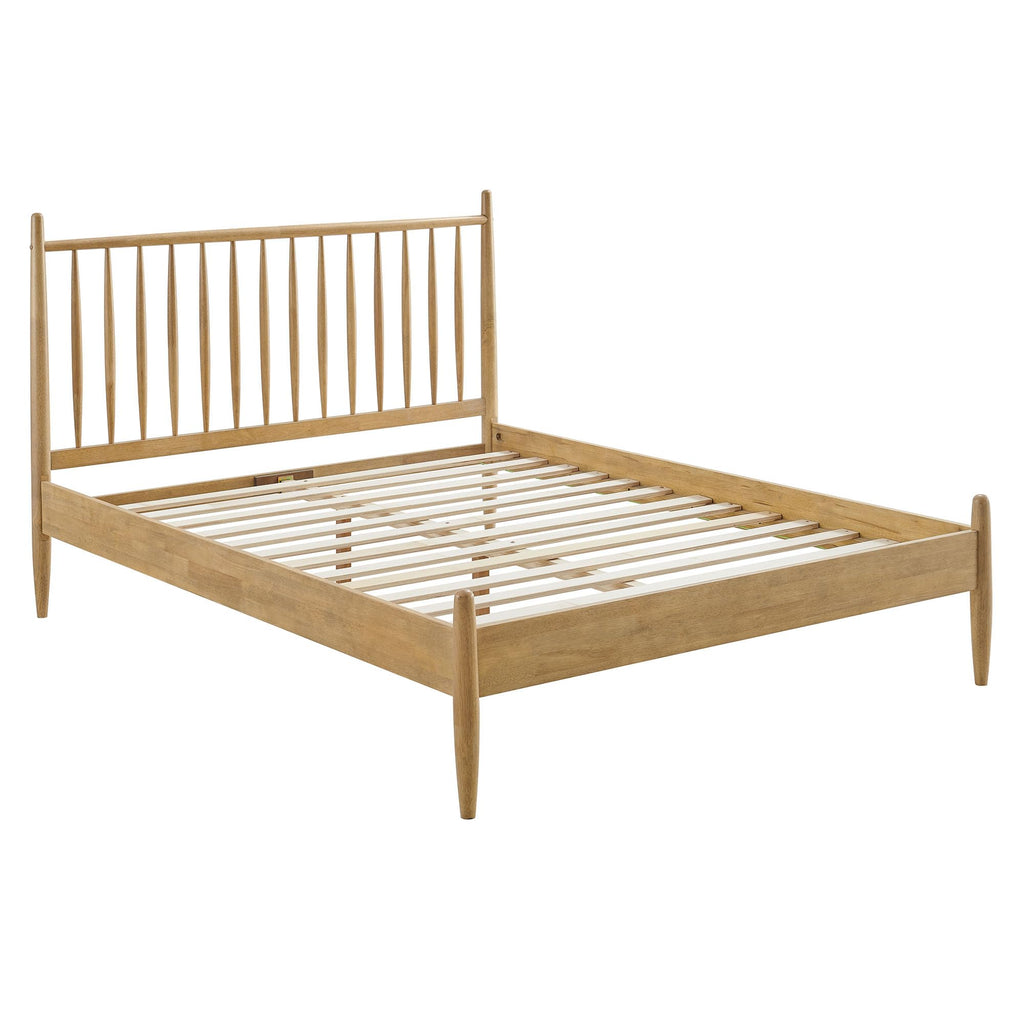 Zane King Size Spindle Bed in Light Oak - Solid Wood Platform Bed Frame with Headboard, No Box Spring Needed