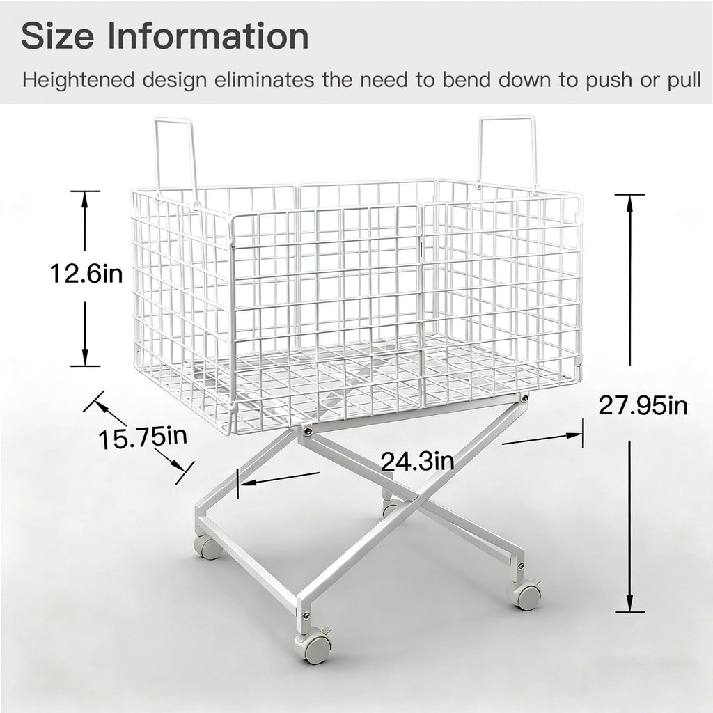 Rolling Laundry Basket with Wheels, 27" Elevated 80L Cart White