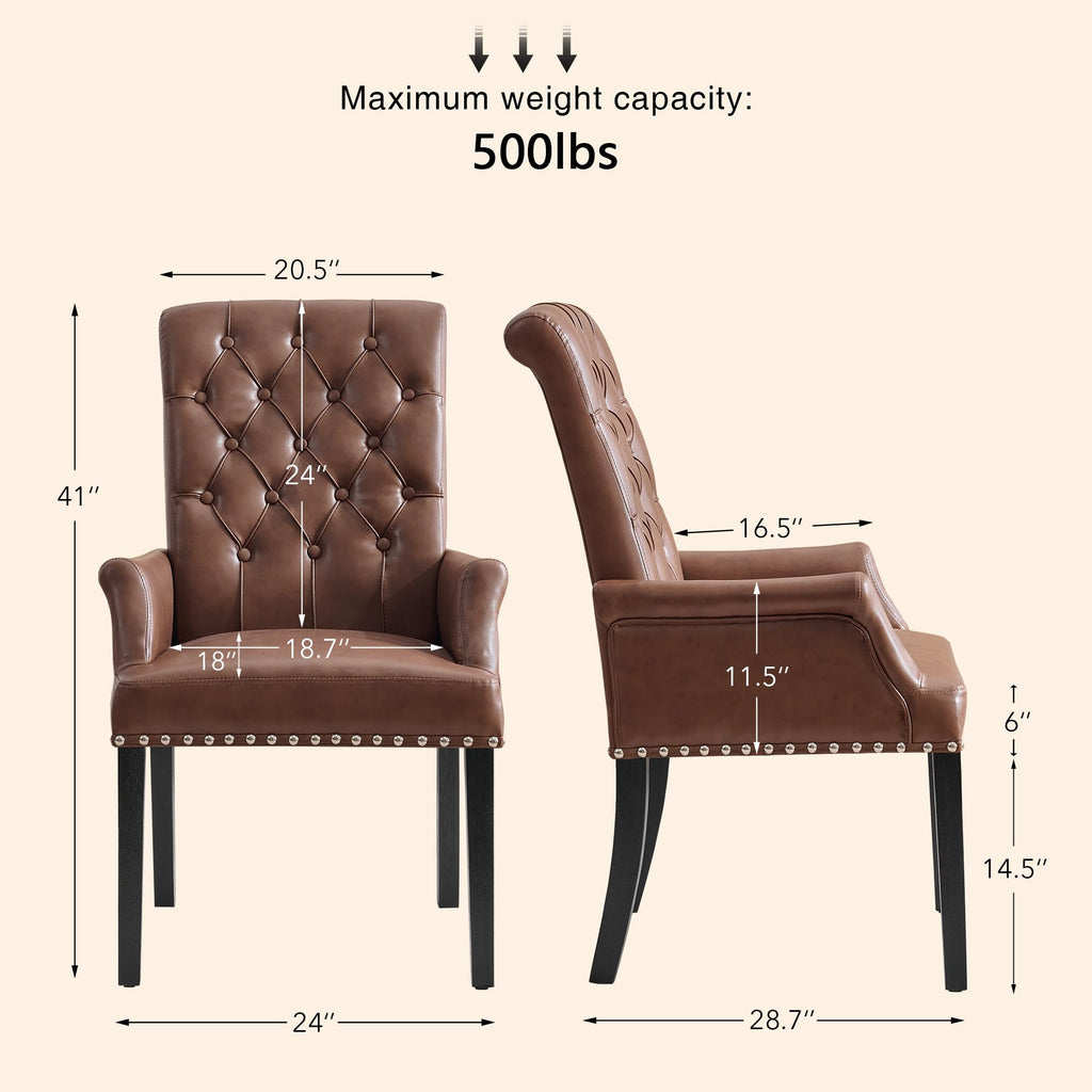 PU with Arms, High Back Dining Room Chairs, Brown
