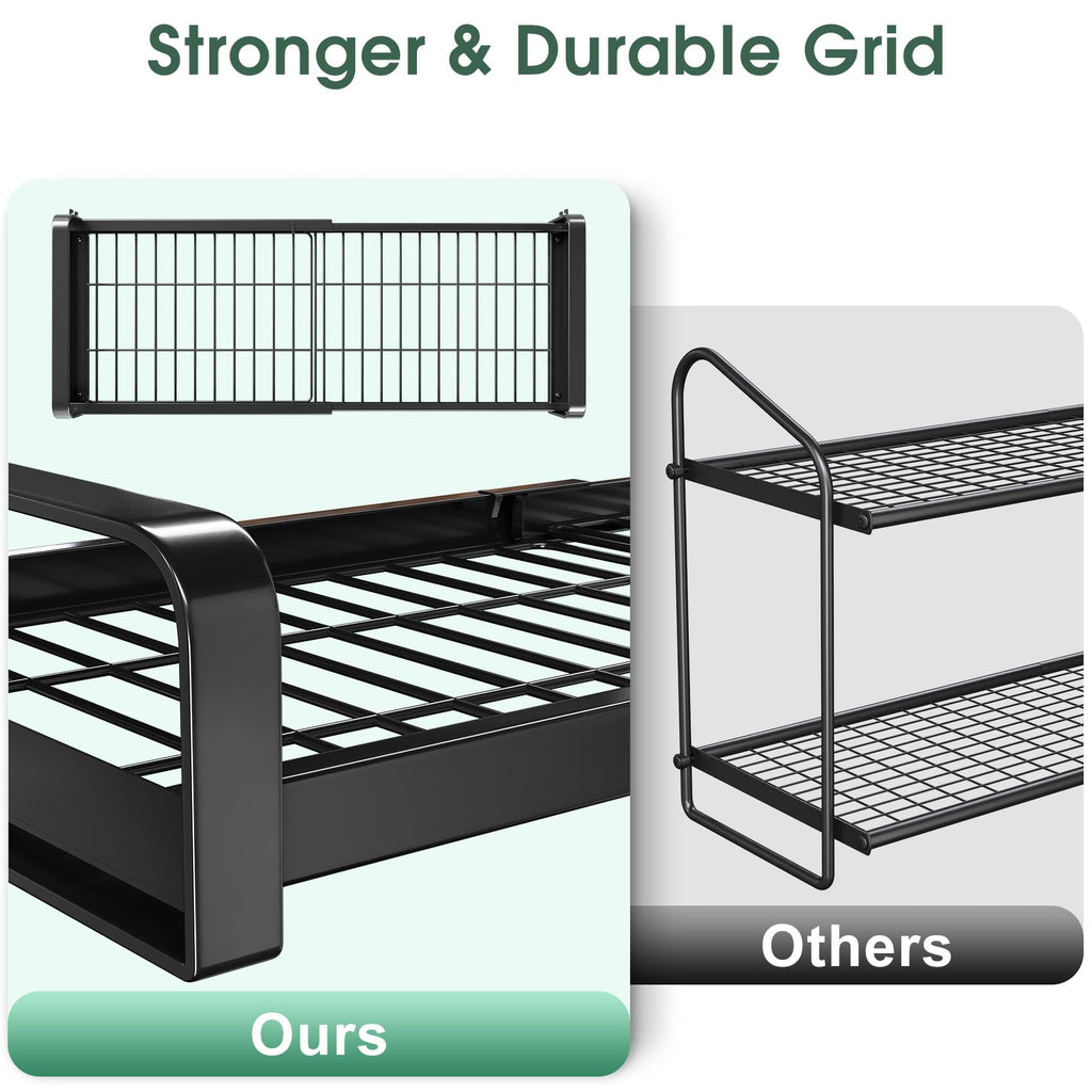 19"- 30" Expandable Hanging Pot Rack, 2 Tier Heavy Duty Wall Mounted Pots and Pans Organizer with 10 Hooks and 5 Pot