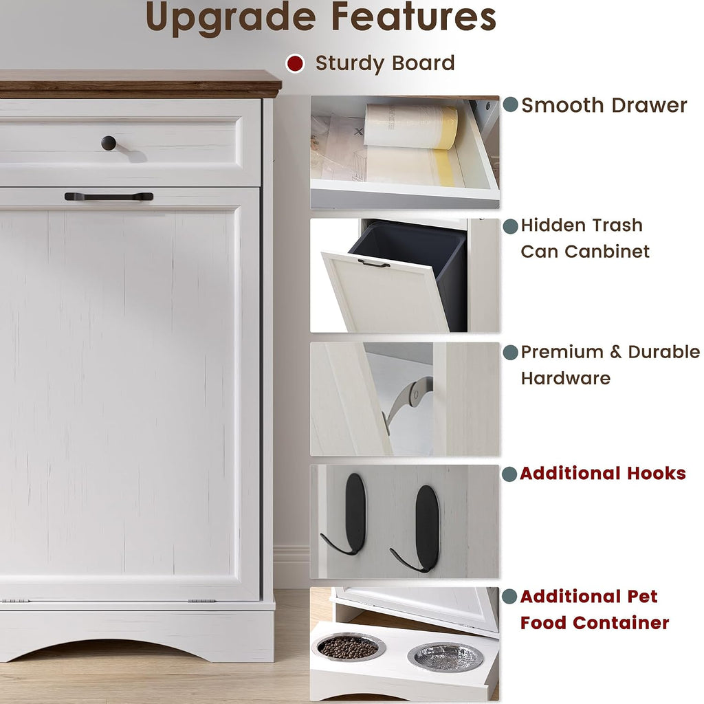 Tilt Out Trash Can Cabinet 10 Gallon Hidden Trash Garbage Can Cabinet with Drawer, Pet Proof Hidden Garbage, Laundry