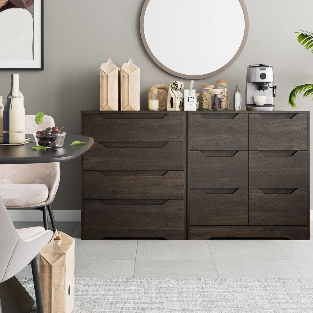 White, 4 Drawers, Farmhouse Chest of Drawers with Cut-Out Handles, Small Dressers with Drawers, Wood Makeup Chest