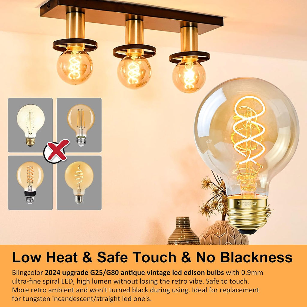 E26 Dimmable G25/G80 Globe 6W LED Vintage Edison Light Bulbs 60W Equivalent