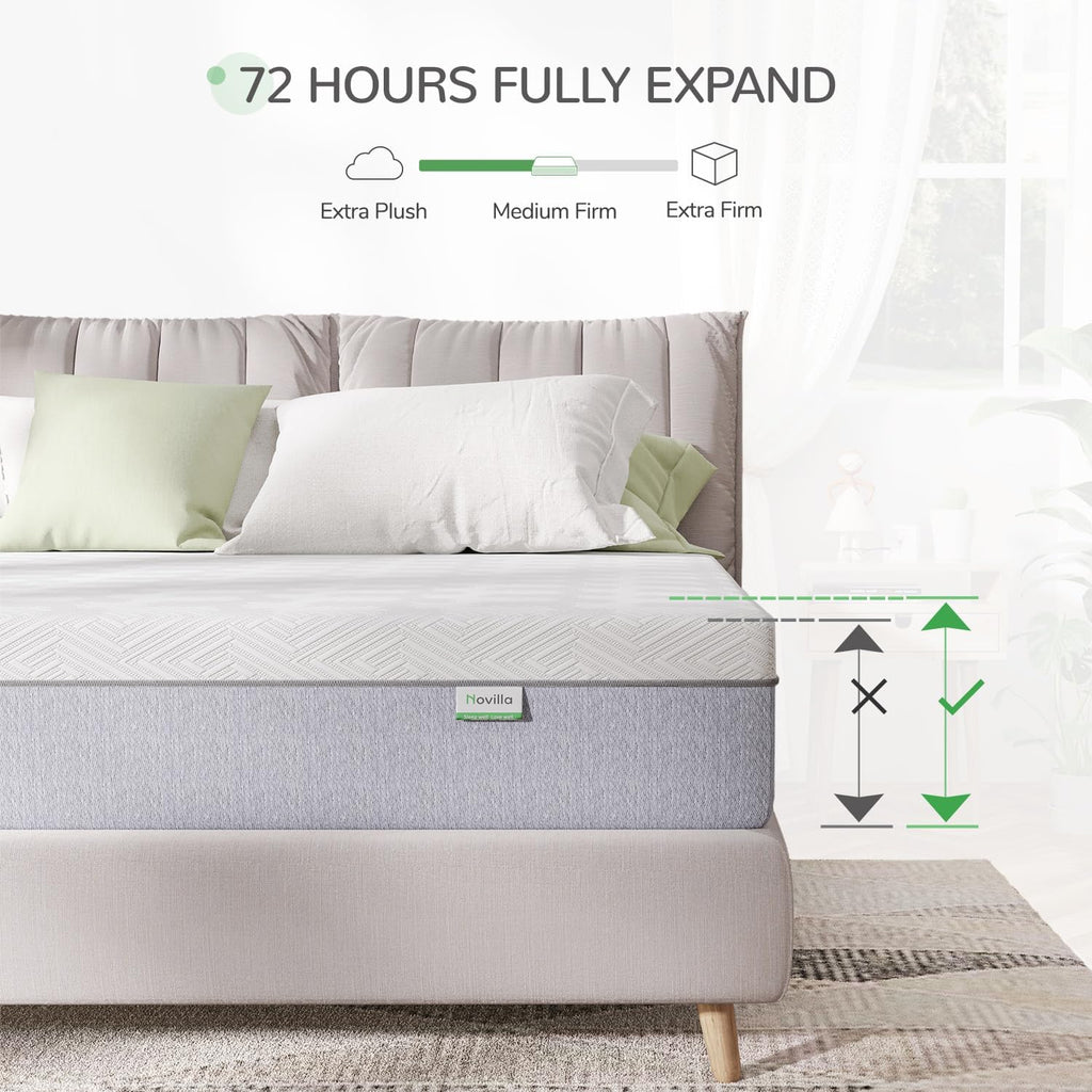 Queen Mattress, 10 Inch Gel Memory Foam Queen Size Mattress for Cool Night & Pressure Relief, Medium Plush Bed