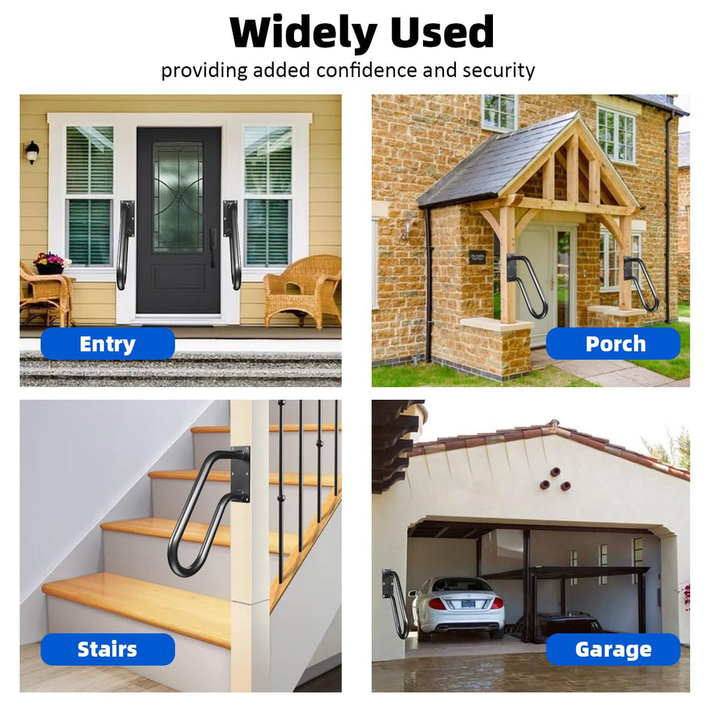 Handrails Wall Mount Stair Safety Handle Non-Slip Step Metal U-Shape Grab Yard Mounted Garage Porch Garden Hand