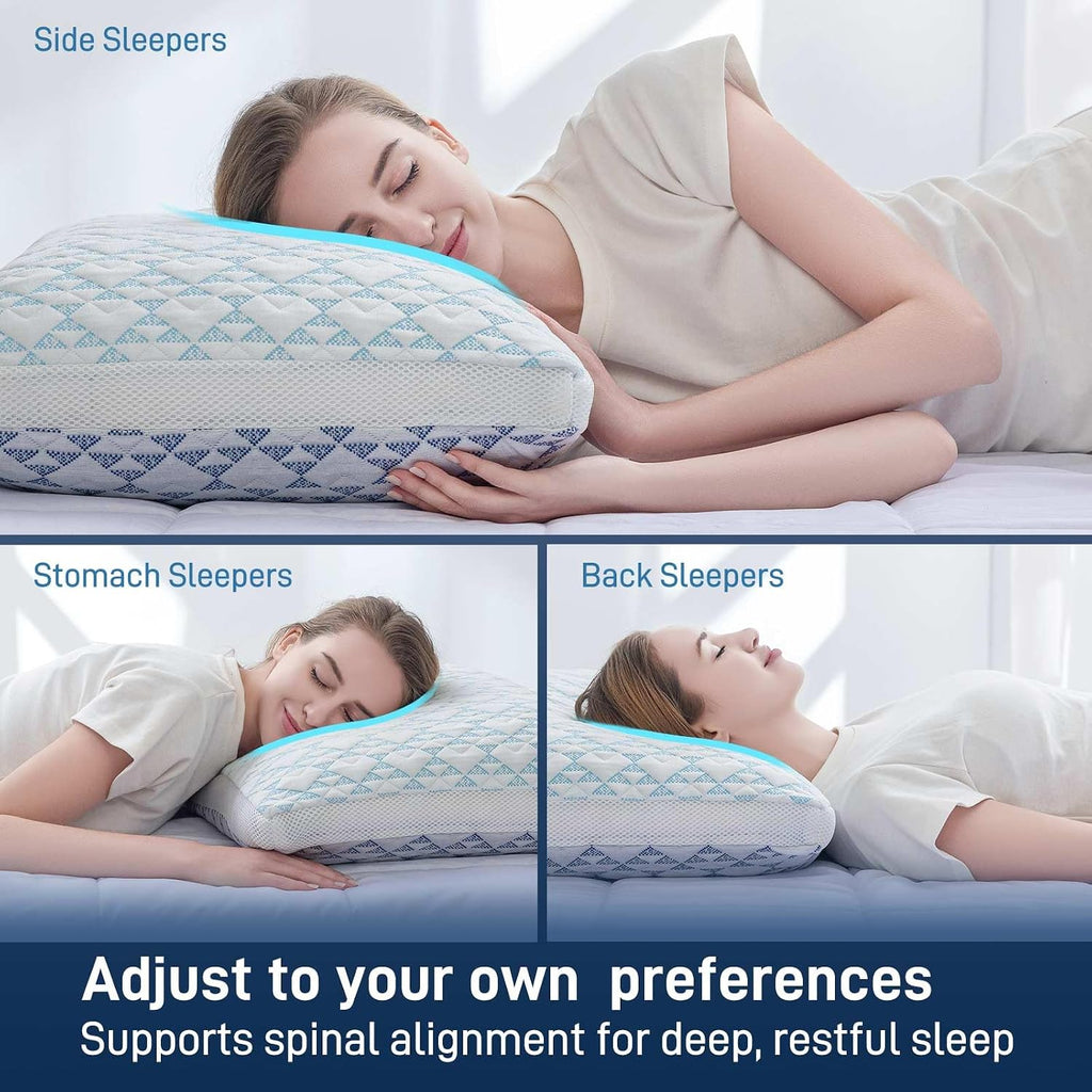 Shredded Memory Foam Soft Cooling Viscose Pillows Adjustable Hypoallergenic Hotel Quality Bed Pillows for Side, Back