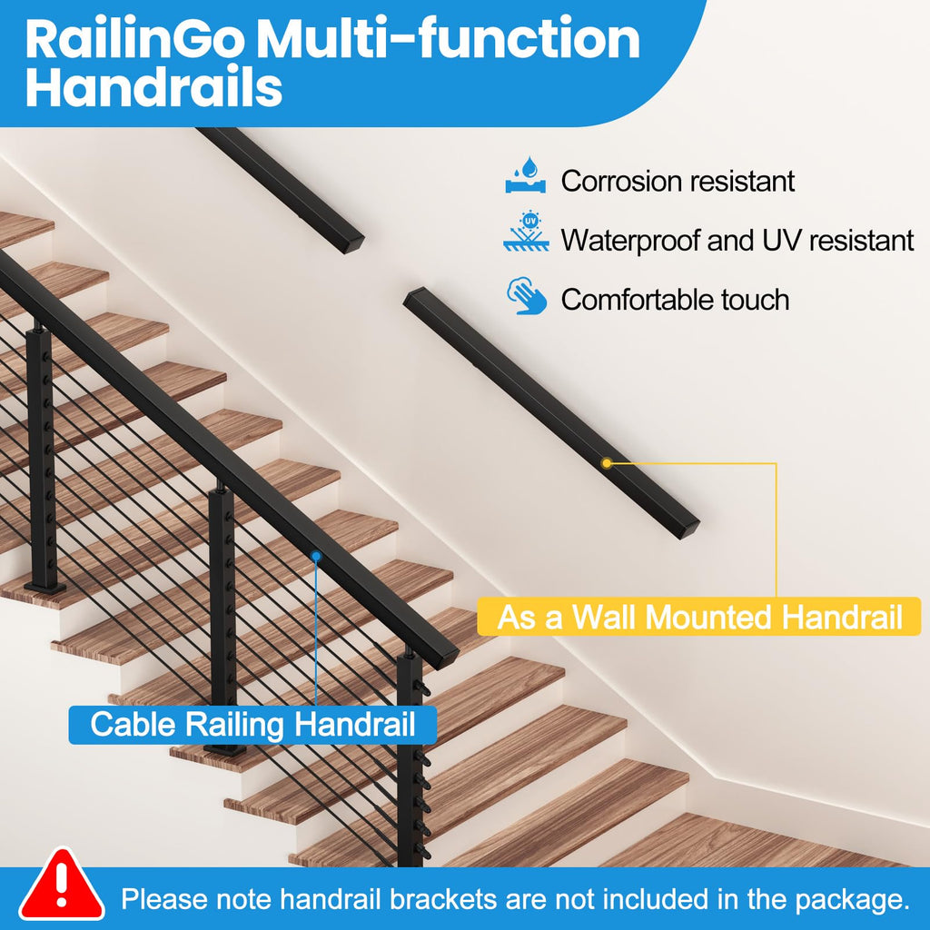 8FT Stainless Steel Cable Railing Handrail for Decks, Black