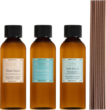 Reed Diffuser Refill Set, 10.2oz Scented Oil Refill 3 Pack, Clean Linen, Ocean Mist, Eucalyptus & Moss, Long Lasting - Set of 3