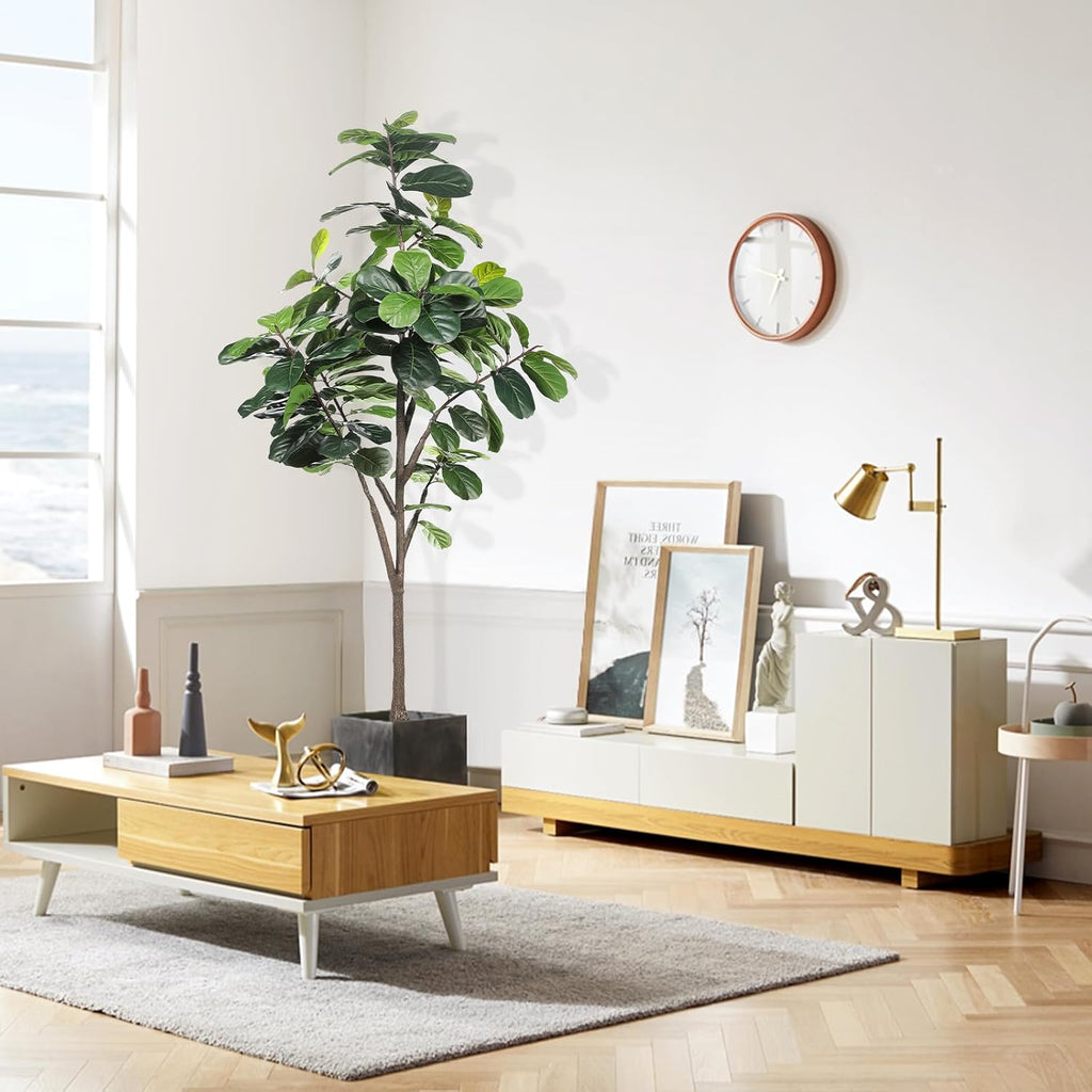 Faux Fiddle Leaf Fig Tree 7ft with Lifelike Leaves, Realistic Trunk