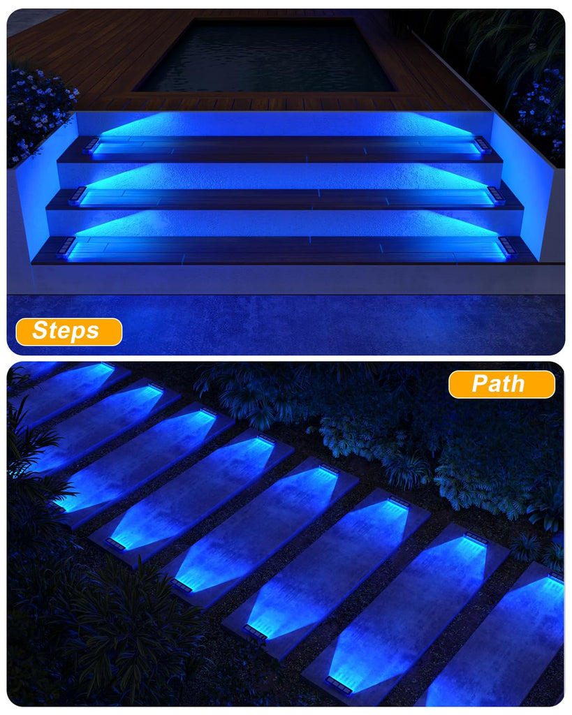 Blue Solar Step Lights for Outside IP68 Waterproof Led 8 Pack