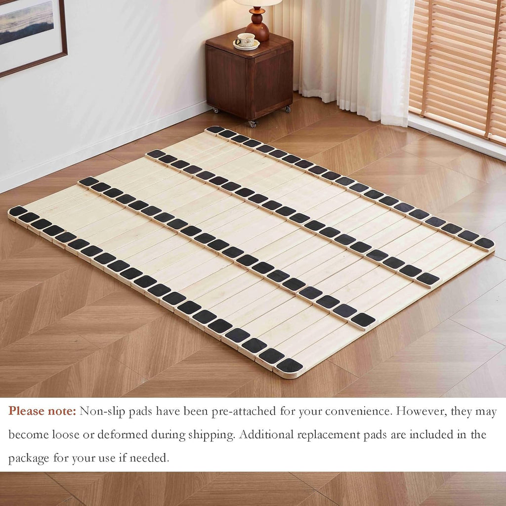 Solid Wood Breathable Floor Wooden Bed Frame, Queen, 80"x60"x1.18"