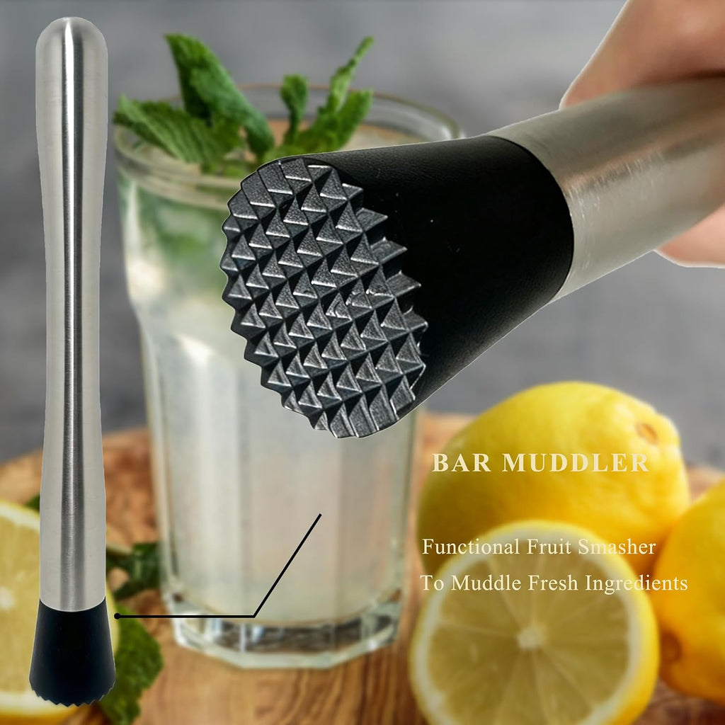 Cocktail Bar Muddler, Mixing Spoon and Measuring Jigger Bartending - Set of 3