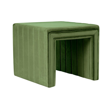 19" Modern Channel Tufted Velvet Ottoman - Green