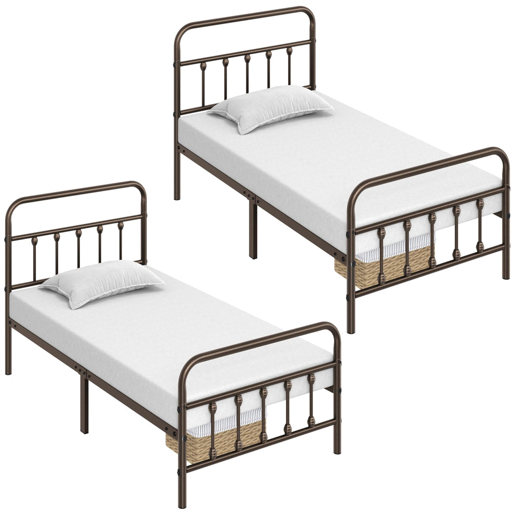 2 Pcs Bed Frame with Headboard, Victorian Vintage Bronze
