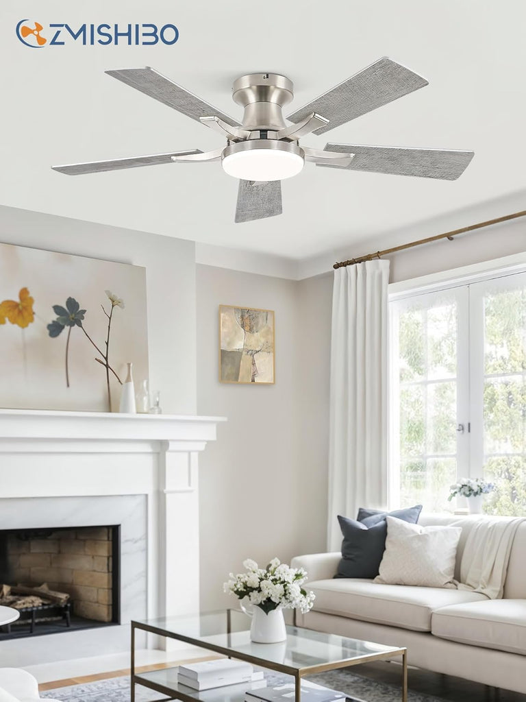 42 Inch Ceiling Fan with Light, App&Remote Control, Flush Mount Low Profile, Dimmable 20W LED Light, Quiet Reversible Motor for Bedroom, Living Room, Apartment, Nickel A101-B0F8B6BXSD