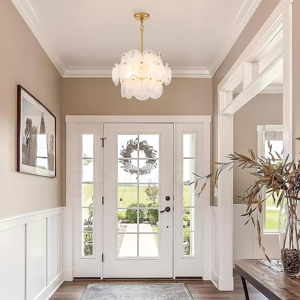 Dia 15.75 Inches Modern Glass Chandelier for Foyer, Gold Dining Room Light Fixture, Large Vintage Pendant Chandelier