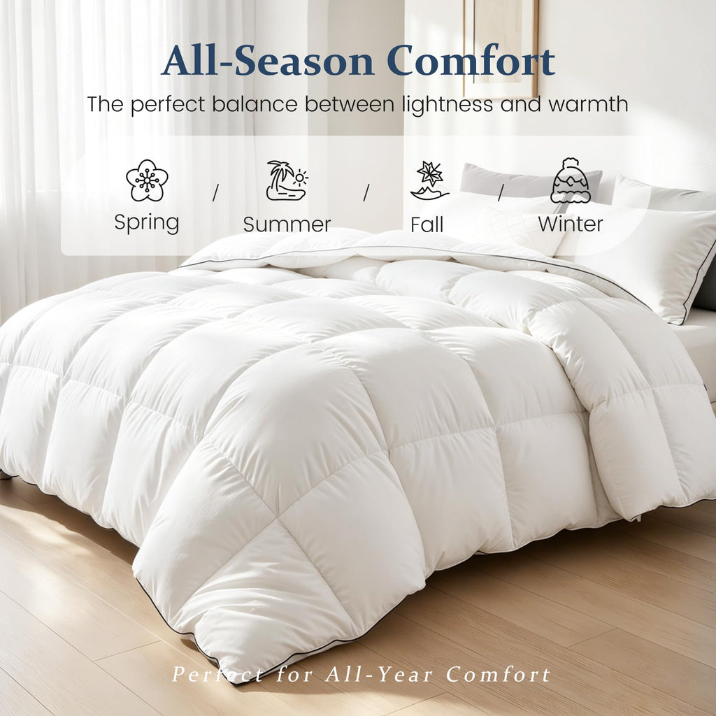 Feather Down Comforter Cal King Size, Fluffy White Duvet Insert