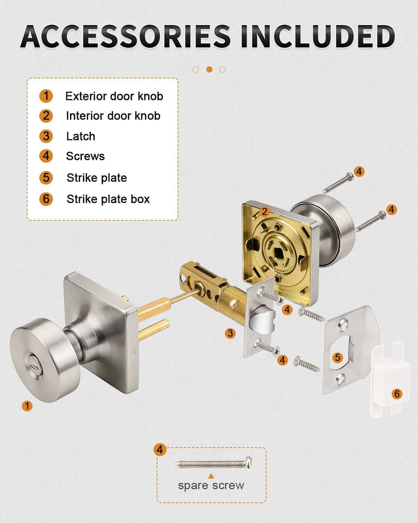 Bedroom Door Knobs Interior 6 Pack, Door Locks s in Brushed Nickel Finish, Classic Privacy Square Panel Knob /Bedroom