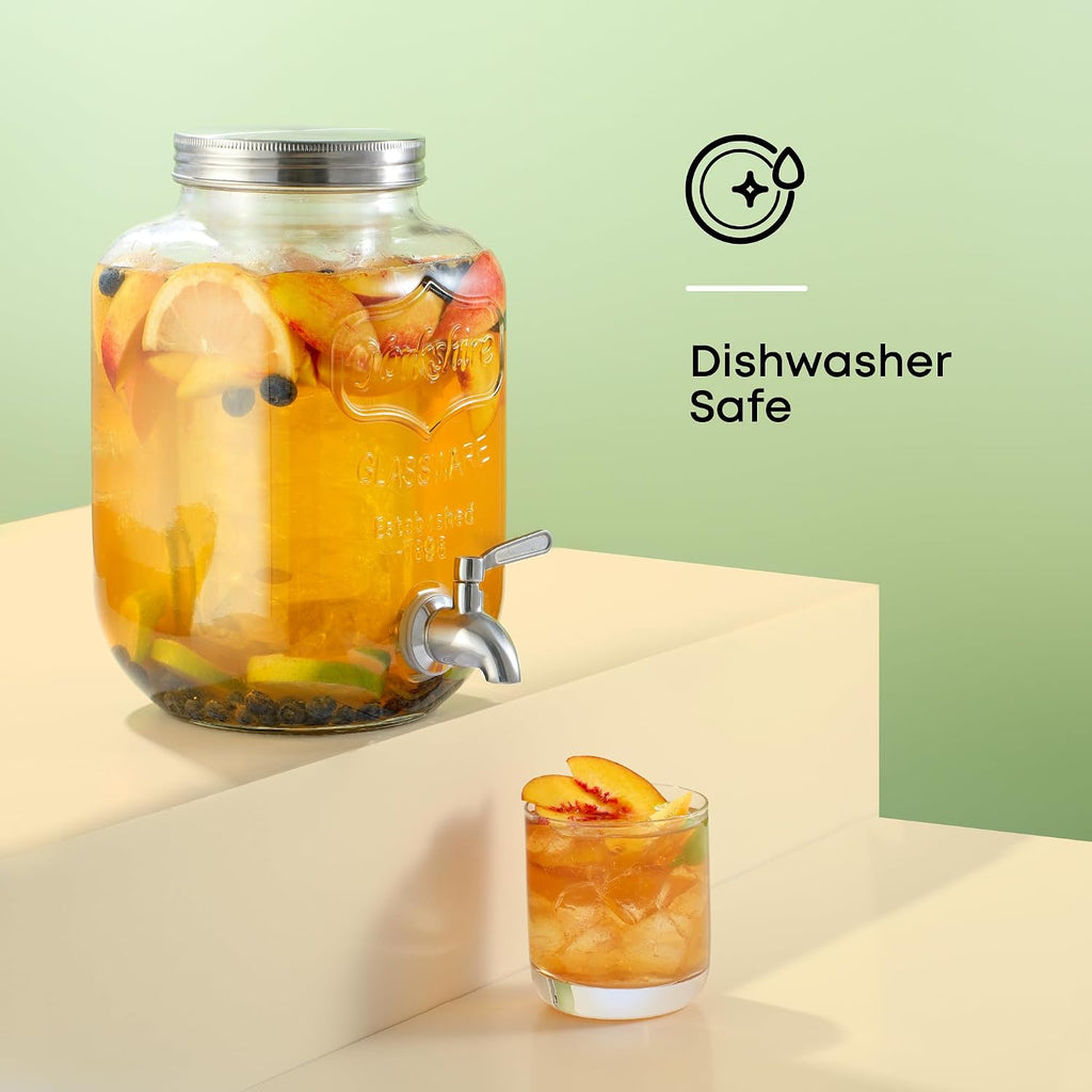 1-Gallon Drink Dispenser. with Stainless steel Spigot plus Ice Cylinder and Fruit Infuser! Water Dispenser, Lemonade - Set of 3