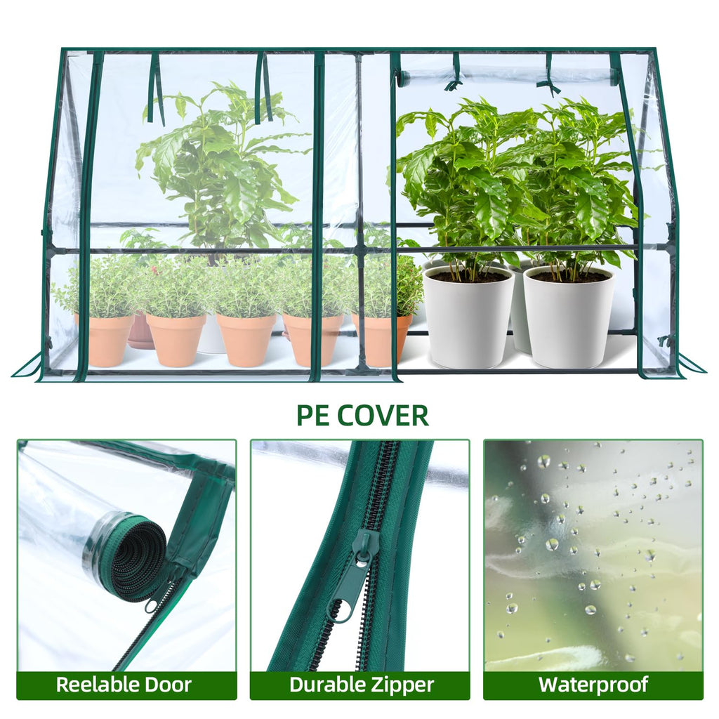 Portable Mini Greenhouse, 71"x36"x36" Greenhouses for Outdoors with Dual Large Zipper Doors & Ground Stakes