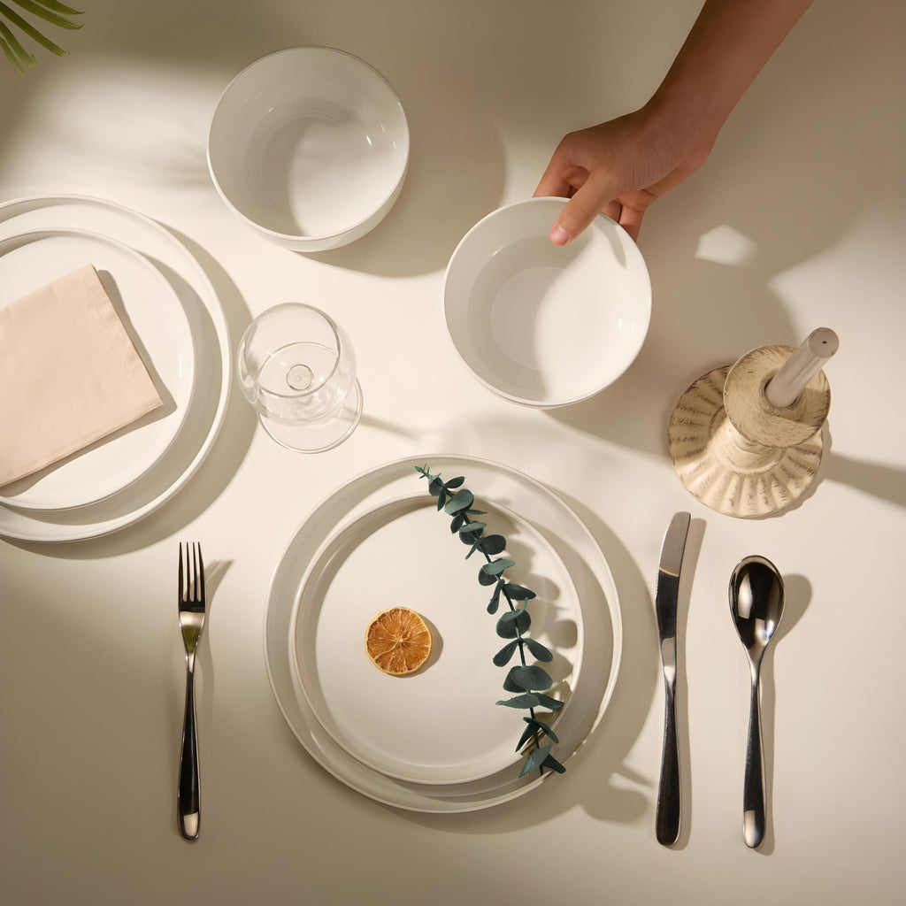Ceramic Dinnerware Set, 12-Piece Service for 4, Soup Bowls (31.5 oz), Salad Plates (7.5"), Dinner Plates (10.5")