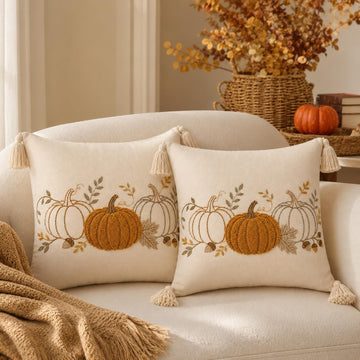 Fall Pumpkin Pillow Covers 18x18 Set of 2, Boho Neutral Pumpkin Decor