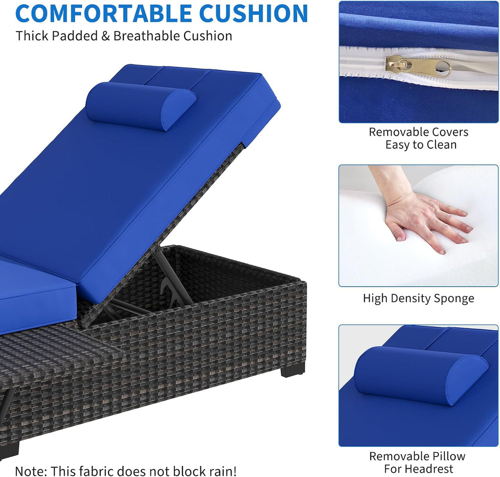 Patio Chaise Lounge Chair, 5-Positions Adjustable Wicker Outdoor Lounge Chairs with Side Table for Poolside, Deck