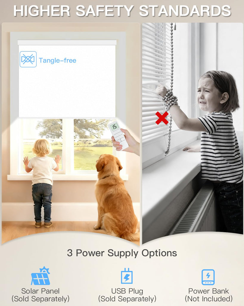 Motorized Roller Shade, Blackout Smart Window Blind with Remote
