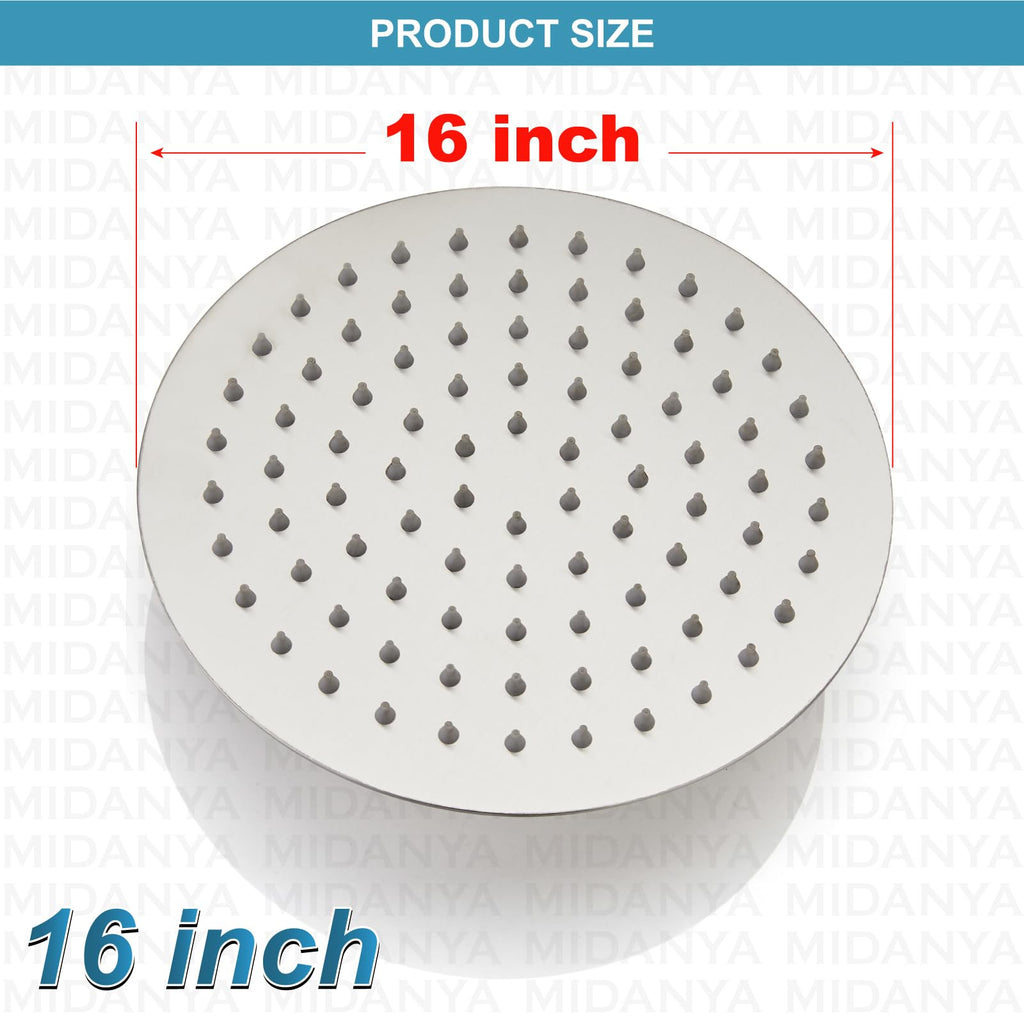 Round Rain Shower Head, High Pressure, Brushed Nickel 16 Inch