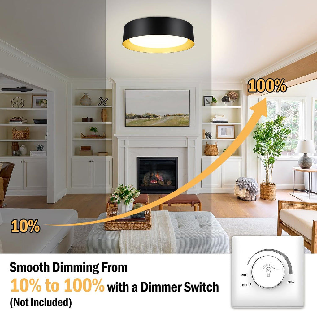 Flush Mount Ceiling Light, 13in Modern Ceiling Light 3/4/5000K | 25W Bathroom Ceiling Light Fixture, Dimmable LED