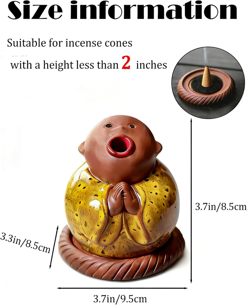 Ceramic Buddha Incense Cone Holder, Monk Burner for Unique Zen Home Decor