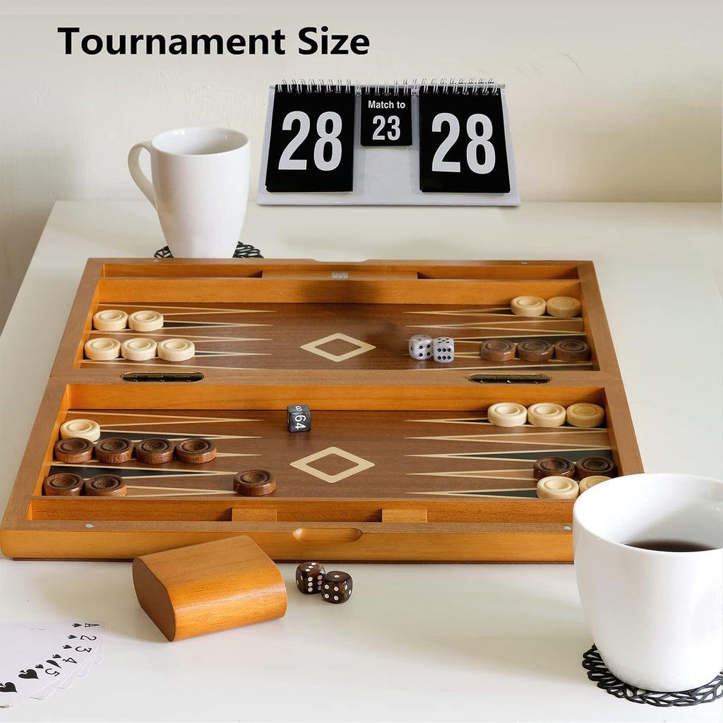 Wooden Backgammon Set for Adults - 19 Inch Classic Board Game Case - Premium Folding Backgammon Set with Wooden - Set of 200