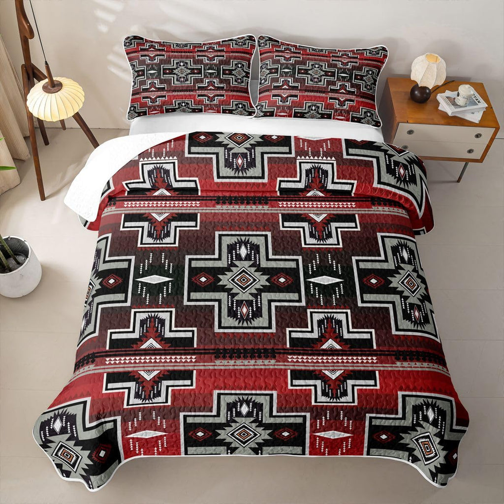 Western Boho Aztec Quilt Set Geometric Exotic Bohemian Lightweight Quilt Bedding Set for Summer