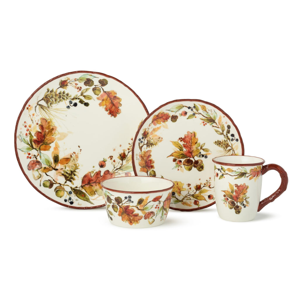 Autumn Meadows 16-Piece DINNERWARE SET, SERVICE for 4 - Complete harvest table artistry for four, uniting