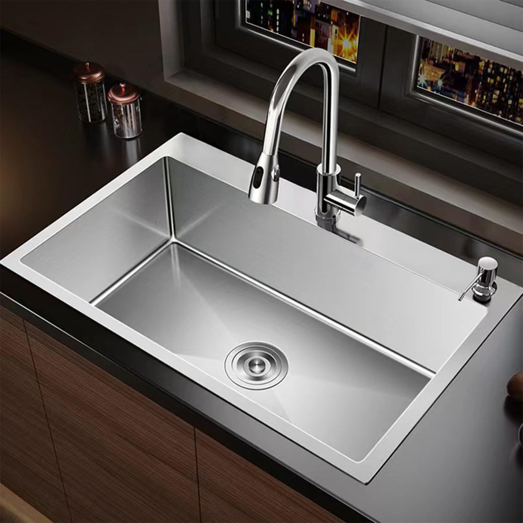 25x22 Inch Drop Sink, 20 Gauge 304 Stainless Steel Single Bowl Top Mount Sinks, Brushed Nickel Handmade Round Corner