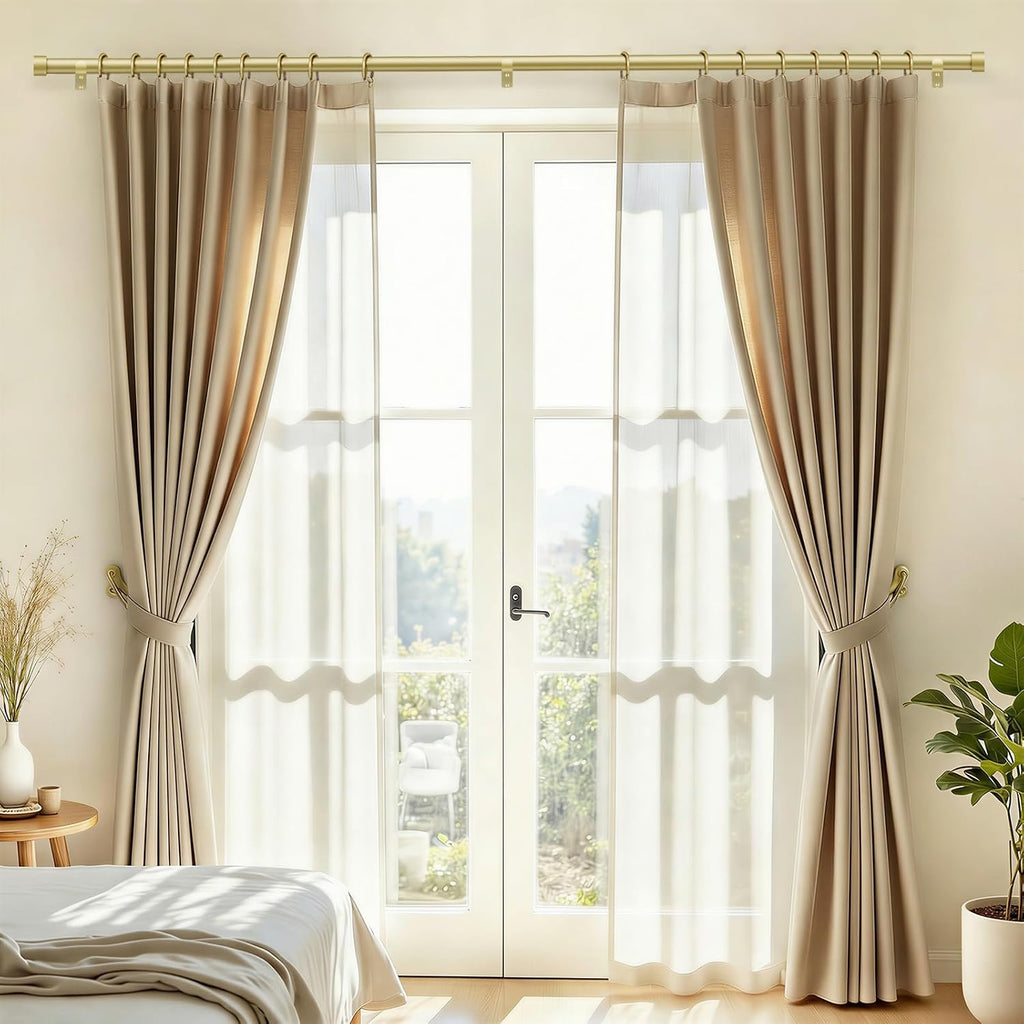 Heavy Duty Curtain Rods for Windows 32 to 120 Inch, 1 Inch Warm Gold Curtain Rod Adjustable with Metal Modern